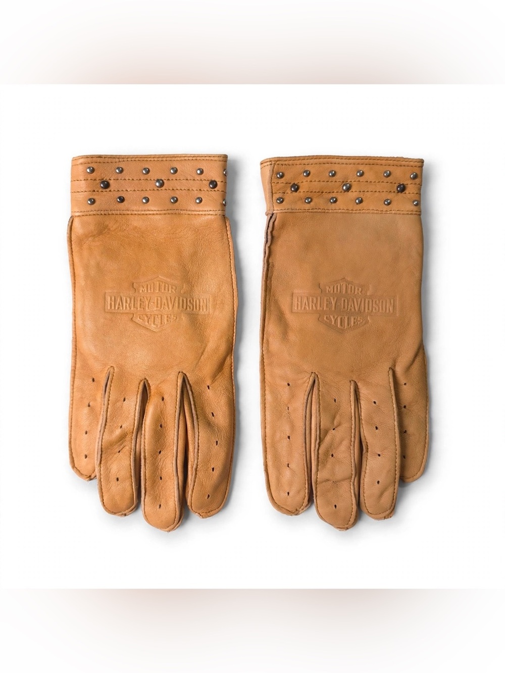 Harley Davidson Gloves Womens M Tan Sheepskin Leather Studded Biker Driving